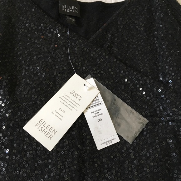 Eileen Fisher Black Sequin Surplice Shell size L - Picture 5 of 8
